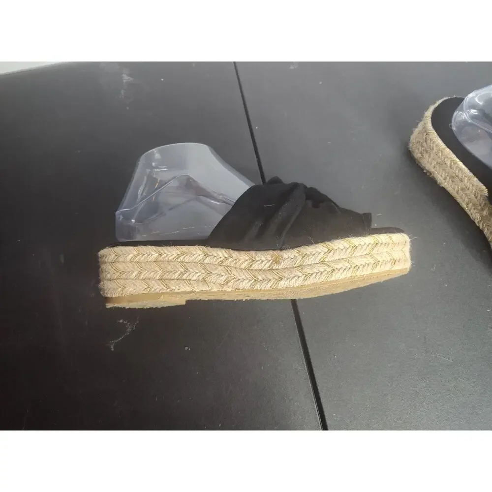 Nalho Women's Sai Vegan Suede Espadrille Yoga Mat Platform Sandals Black size 8